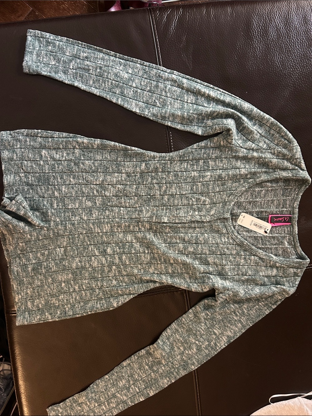 La SENZA Heathered Teal Ribbed Scoop Neck Top
